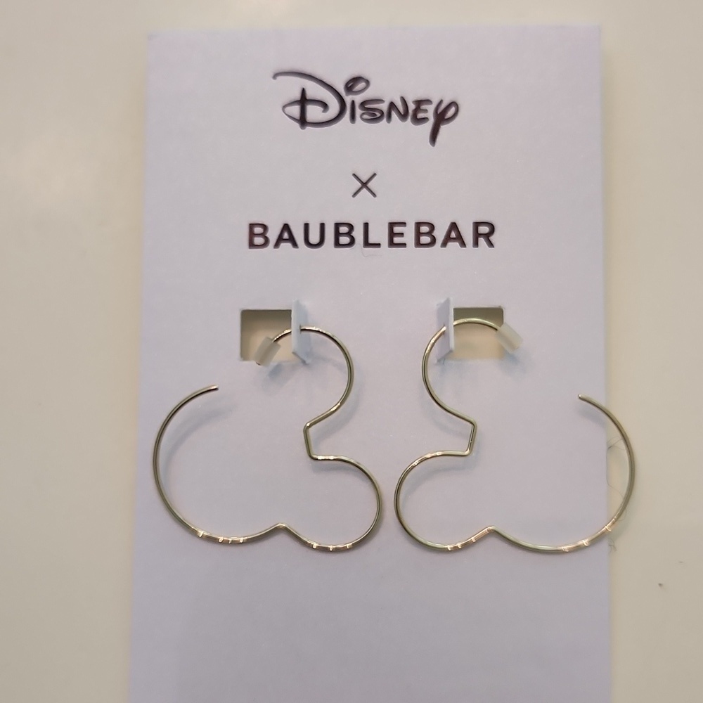 BaubleBar x Disney Mickey Mouse Gold Tone Outline Hoop Earrings new with tags